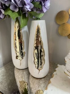 White Ceramic Vase With Gold Leaf Design (3 Sizes) -Home Essentials Shop IMG 0450 new