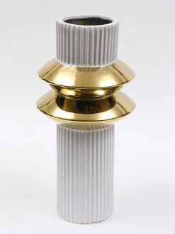 White Linear Vase With Gold Center Rim Detail (2 Sizes) -Home Essentials Shop IMG 0461 new