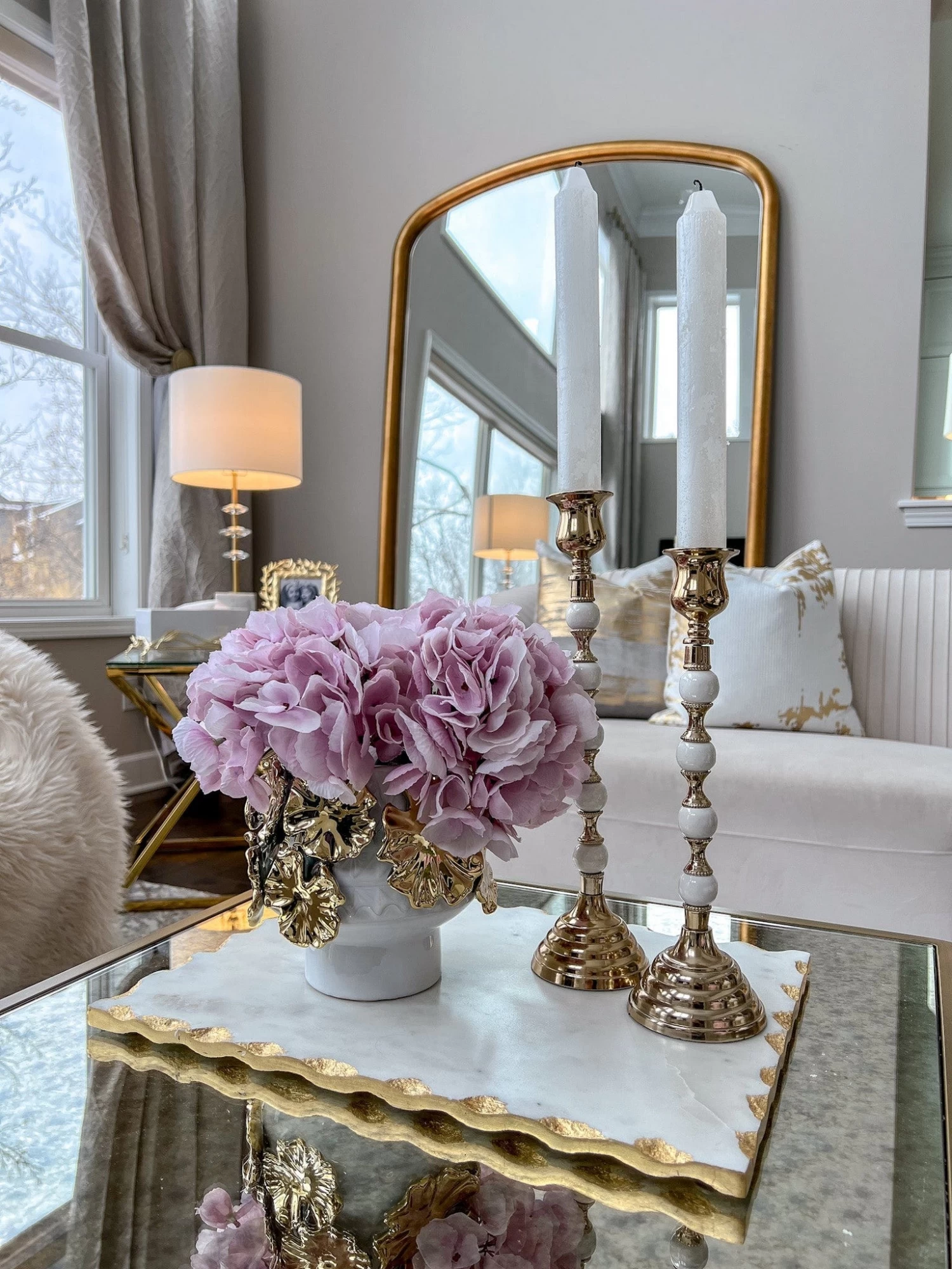 White And Gold Beaded Candleholders (2 Sizes) 5 White And Gold Beaded Candleholders (2 Sizes) - Image 3