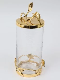 Hammered Glass Canister With All Gold Leaf Details & Lid (3 Sizes) 14 Hammered Glass Canister With All Gold Leaf Details & Lid (3 Sizes) -Home Essentials Shop IMG 0804