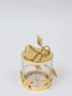 Hammered Glass Canister With All Gold Leaf Details & Lid (3 Sizes) 12 Hammered Glass Canister With All Gold Leaf Details & Lid (3 Sizes) -Home Essentials Shop IMG 0806