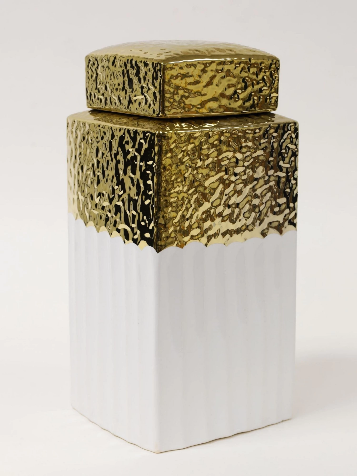 White Hammered Jar With Gold Border & Lid (3 Sizes) 7 White Hammered Jar With Gold Border & Lid (3 Sizes) - Image 5