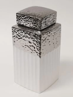 White Hammered Jar With Silver Border & Lid (3 Sizes) -Home Essentials Shop IMG 1615 new