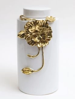 White Ceramic Jar With Gold Floral Design (3 Sizes) -Home Essentials Shop IMG 1626 new