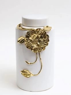White Ceramic Jar With Gold Floral Design (3 Sizes) -Home Essentials Shop IMG 1627 new 1
