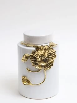 White Ceramic Jar With Gold Floral Design (3 Sizes) -Home Essentials Shop IMG 1628 new 1
