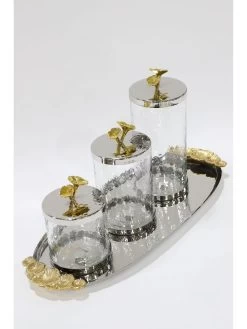 Silver Oval Tray With Gold Floral Handles