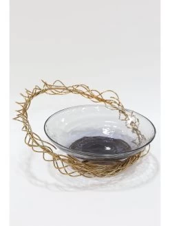 Shallow Glass Bowl With Gold Metal Swirl