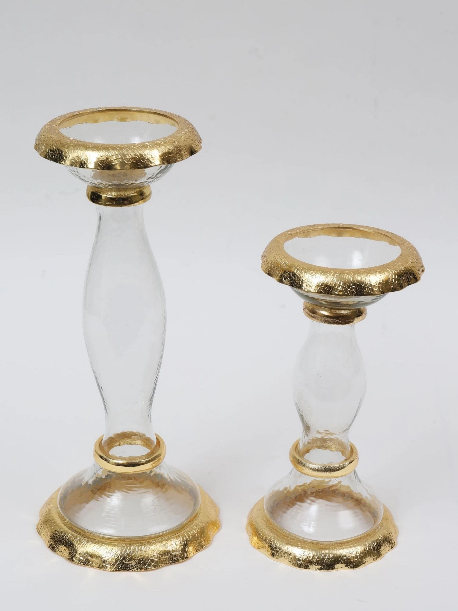 Glass Candle Holders With Gold Ruffle Detail (2 Sizes) 4 Glass Candle Holders With Gold Ruffle Detail (2 Sizes) - Image 2