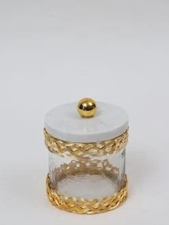 Glass Canister With Gold Lattice Design And Marble And Gold Lid (3 Sizes) -Home Essentials Shop IMG 1768 new