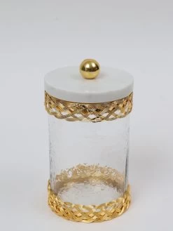 Glass Canister With Gold Lattice Design And Marble And Gold Lid (3 Sizes) -Home Essentials Shop IMG 1769 new