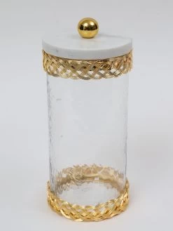 Glass Canister With Gold Lattice Design And Marble And Gold Lid (3 Sizes) -Home Essentials Shop IMG 1770 new