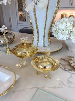 Gold Metal Dish From The White Jeweled Flower Collection (2 Sizes)