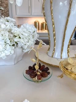 Round Glass Tray From The White Jeweled Flower Collection