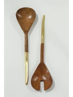 Wood Salad Servers W/ Gold Metal Handle -Home Essentials Shop IMG 2020 new