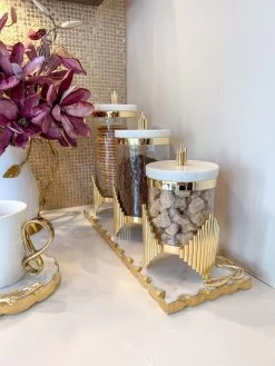 Glass Canister With Gold Diamond Design And Marble Lid (3 Sizes)