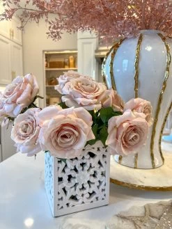 White Carved Square Utensil Holder/Vase