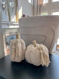 Beige Rope Braided Pumpkin With Beaded Tassel (2 Sizes)