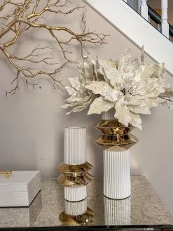 White Linear Vase With Gold Center Rim Detail (2 Sizes)