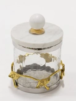 Gold Or Silver Metal Leaf Branch W/ Marble Ball Lid Canisters- With Metal Rim (3 Sizes & 2 Colors) -Home Essentials Shop IMG 2665 new