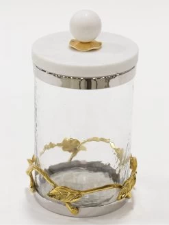 Gold Or Silver Metal Leaf Branch W/ Marble Ball Lid Canisters- With Metal Rim (3 Sizes & 2 Colors) -Home Essentials Shop IMG 2666 new