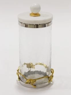 Gold Or Silver Metal Leaf Branch W/ Marble Ball Lid Canisters- With Metal Rim (3 Sizes & 2 Colors) -Home Essentials Shop IMG 2667 new