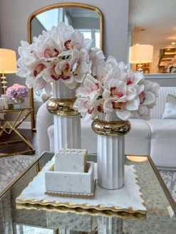 White Linear Vase With Gold Circle Detail (2 Sizes)