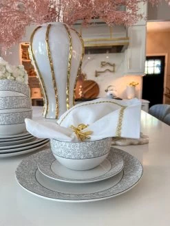 12 Piece White & Grey Porcelain Dinnerware Set