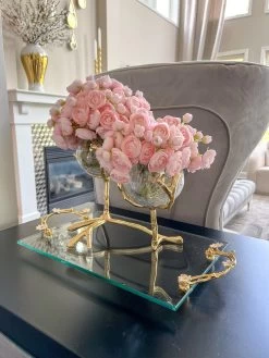 Gold Branch Centerpiece With 2 Glass Crackled Bowls