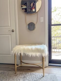 Gold Metal Stool With Faux Fur