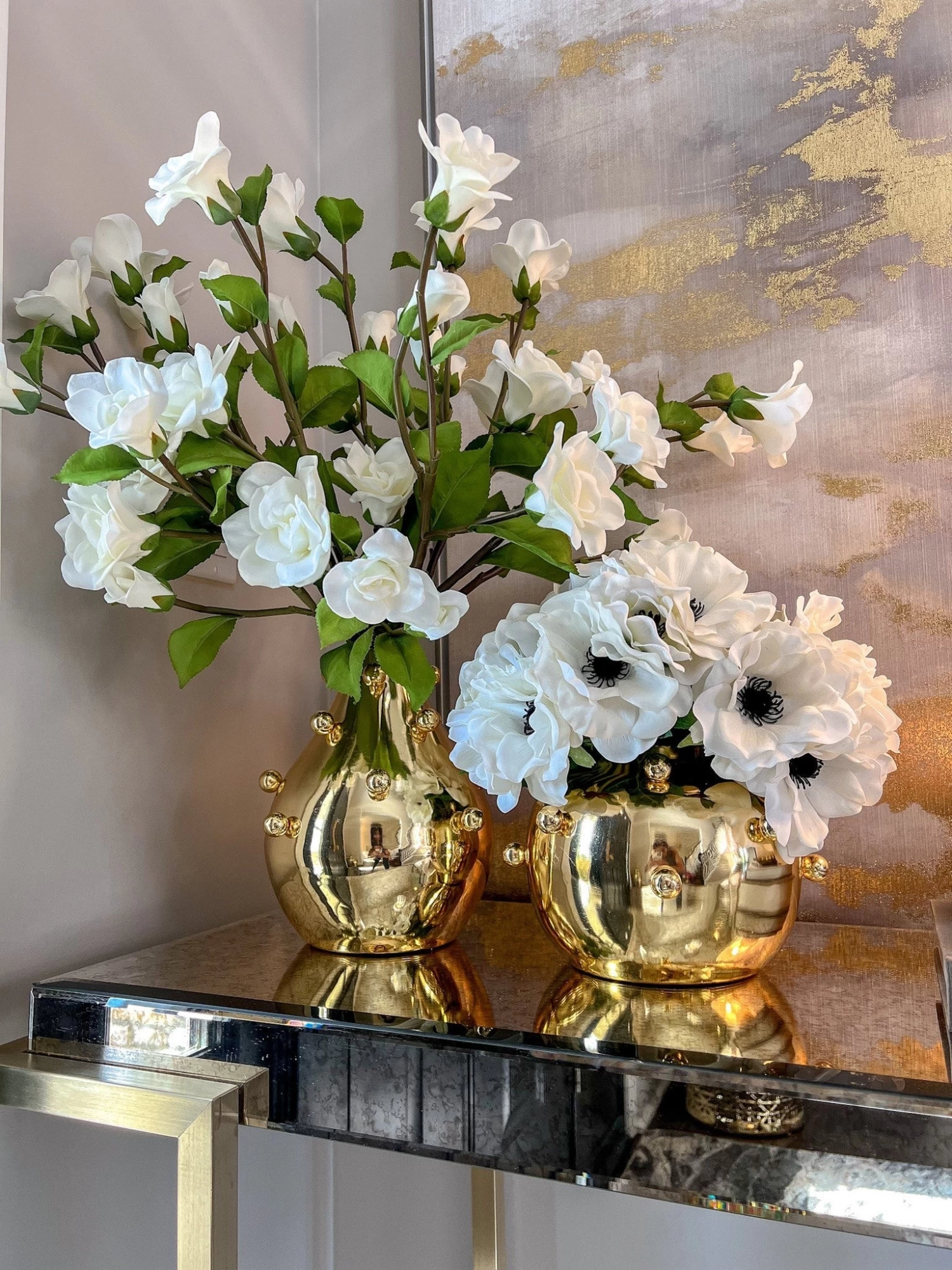 Gold Metal Studded Vase (2 Sizes) 3 Gold Metal Studded Vase (2 Sizes)