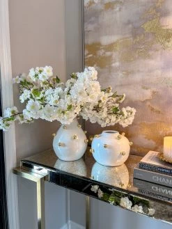 White & Gold Studded Metal Vase (2 Sizes)