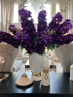 White Ceramic Candle Holder With Gold Elegant Details (2 Sizes) -Home Essentials Shop IMG 3237 8a286fe0 7559 424a b2d5 9e085a50a4d8 new