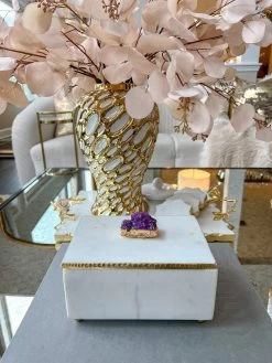 Marble Box With Gold Trim & Crystal Topped Lid