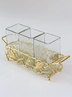 Hammered Glass Silverware Holder W/ Gold Leaf Detail -Home Essentials Shop IMG 3487 1 new