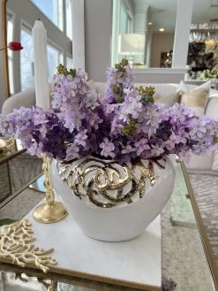 White Ceramic Vase With Stunning Gold Border Design