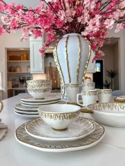 Set Of 4 White Bowls With Ornate Gold Trim