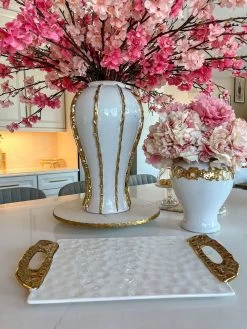 White Porcelain Tray W/ Gold Handles