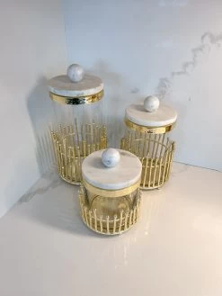 Glass Canisters With Gold Linear Details (3 Sizes) 13 Glass Canisters With Gold Linear Details (3 Sizes) -Home Essentials Shop IMG 5355 new