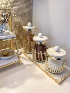 Glass Canisters With Gold Linear Details (3 Sizes)