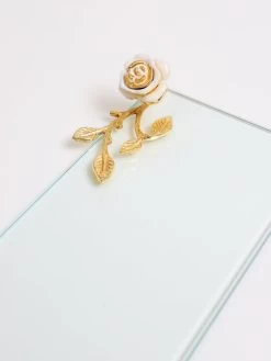 Glass Rectangular Tray With Intricately Detailed Gold Handles With White & Gold Rose Details -Home Essentials Shop IMG 5834 new 1