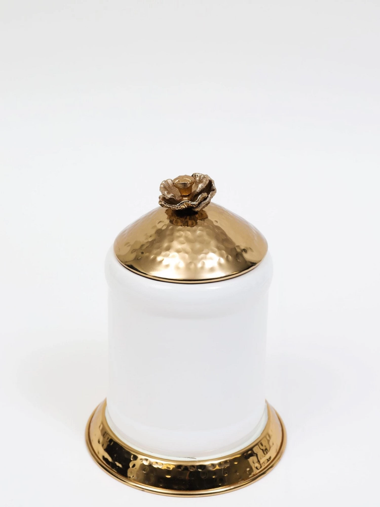 White Ceramic Jar With Gold Flower Lid (3 Sizes) 5 White Ceramic Jar With Gold Flower Lid (3 Sizes) - Image 3