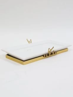 White Ceramic Tray With Gold Textured Design & Base " From Pops Of Color Home Collection" -Home Essentials Shop IMG 6143 new