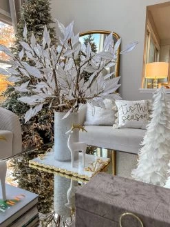 Large Rectangular Marble Tray With Intricately Detailed Gold Handles From The White Jeweled Flower Collection