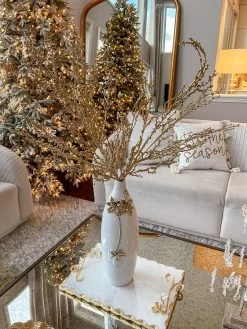 White Ceramic Vase With Gold Detailed Floral Design