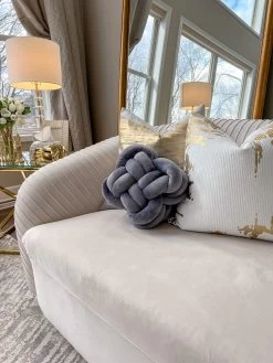 Grey Velvet Knot Pillow