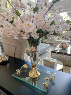 Glass Vase On Gold Metal Pedestal From The Celine Flower Collection