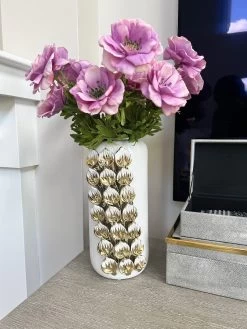 White Ceramic Vase With Gold & White Cascading Petal Design -Home Essentials Shop IMG 6928 new 1