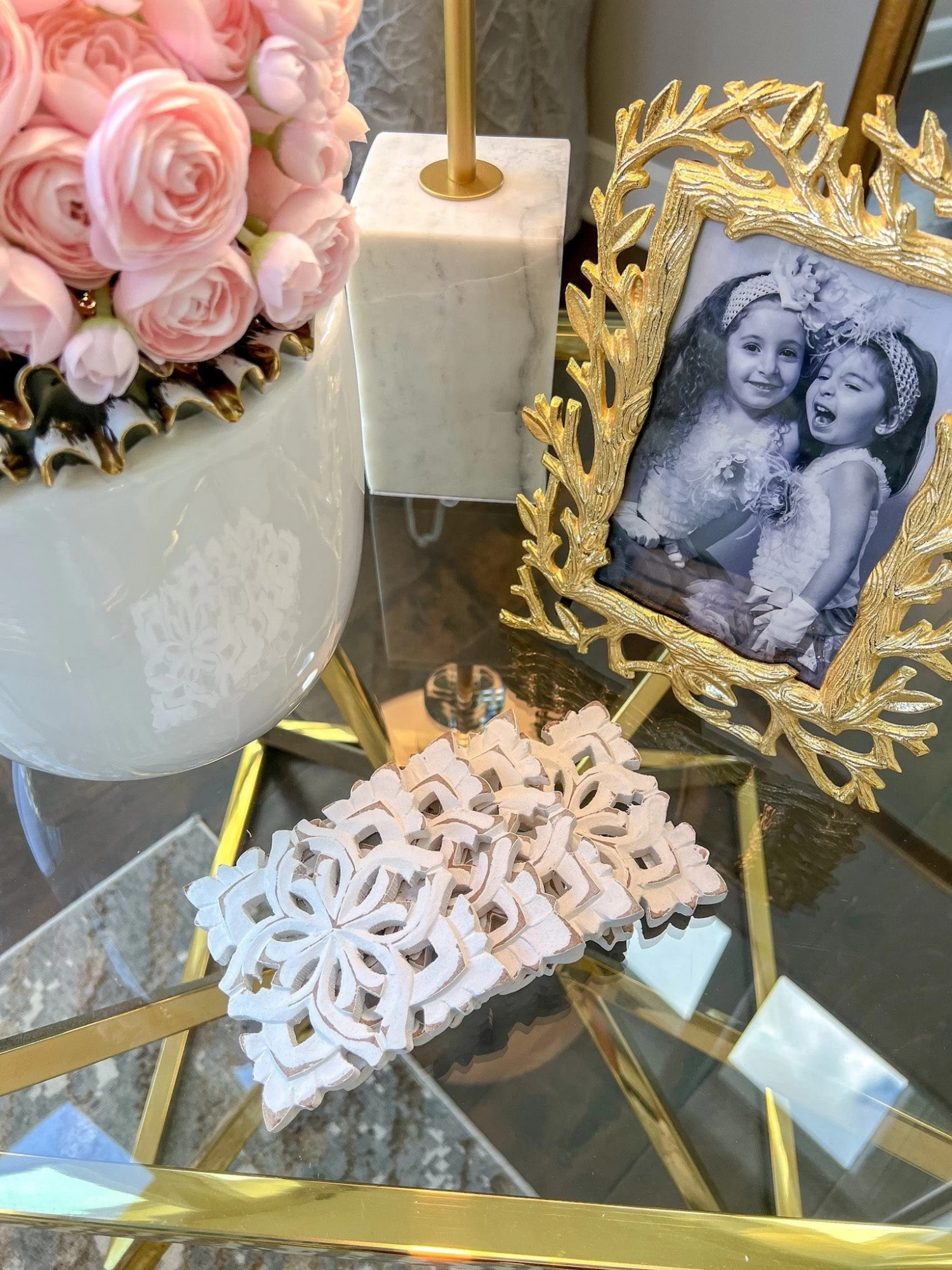 Set Of 4 White Wood Carved Scroll Coasters 3 Set Of 4 White Wood Carved Scroll Coasters