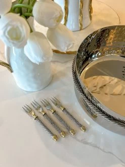 Set Of 4 Silver & Gold Cable Design Dessert Forks
